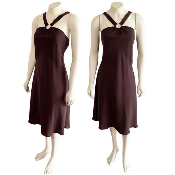 Jones Wear Dress Chocolate Brown Halter Midi Dress Size 14 - Picture 1 of 10